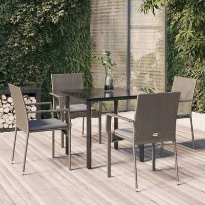 vidaXL - 5-delige - Tuinset - met - kussens - poly - rattan - zwart - en - grijs