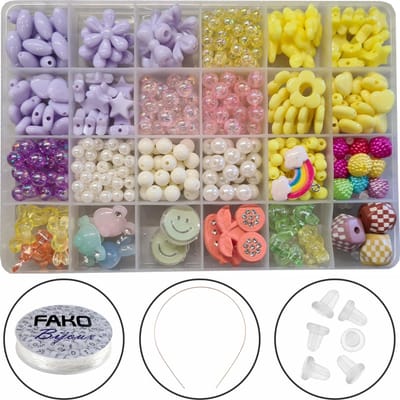 Fako Bijoux - Kralen Set Pastel - Acryl - Sieraden Maken - Box - 400 Stuks - Paars/Wit/Roze/Geel