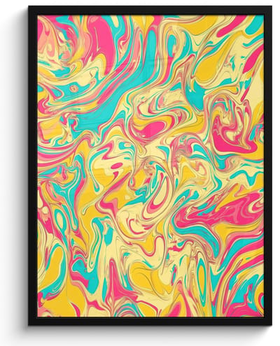 Poster in lijst - Fotolijst 50x70 cm - Posters - Geel - Roze - Blauw - Retro - Posterlijst zwart - Decoratie - Wanddecoratie woonkamer - Muurdecoratie slaapkamer