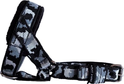 Hoofdhalster hond - Anti trek - Maat L - Grijs camouflage - Gevoerd zwart - Antitrek hoofdhalster hond - Halster hond - Anti trek hond - Training band