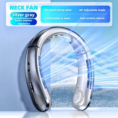 Zilveren Nekventilator USB Oplaadbaar – Bladloze Draagbare Halsventilator met Instelbare Windsnelheid – Handsfree Mini Ventilator