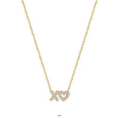 Twice As Nice Halsketting in 18kt verguld zilver, kus en hart 40cm+5cm