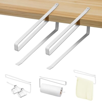 Sopalin Wandhouder voor Keukenrollen - 2 Stuks, Z-vormige Keukenrolhouder zonder Boren, Ideaal voor Keuken en Badkamer (Wit)
