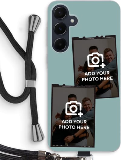 Gepersonaliseerd - Case Company® - Hoesje met koord geschikt voor Samsung Galaxy A55 hoesje met Koord - Polaroid Zwart - Telefoonhoesje met Zwart Koord - Bescherming aan alle Kanten en Over de Schermrand