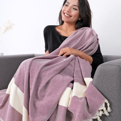 Tavas Cosy Plaid - Paars Katoen foulard Volwassenen En Kinderen Tv-Deken - 100 x 180 cm