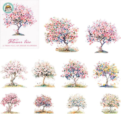 Ainy Kleurrijke Boom PET Stickers 10 stuks voor bullet journal, fotoalbum, laptop, telefoon, waterfles en zelfs als muursticker | knutselen stickervellen voor kinderen en volwassenen
