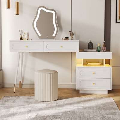 Sweiko Kaptafel - met Spiegel - LED-verlichting - 4 lades - 140 x 40 x 130 cm - Wit( Geen stoelen)