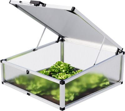 Moestuinbak opzetstuk van aluminium en polycarbonaat Tuinkas plantenbak voor tuin, balkon, met dakvenster kleppen, UV en weerbestendig, 119 x 195 cm