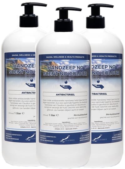 Handzeep No Scent, No Colour 1 liter - met gratis pomp - set van 3 stuks