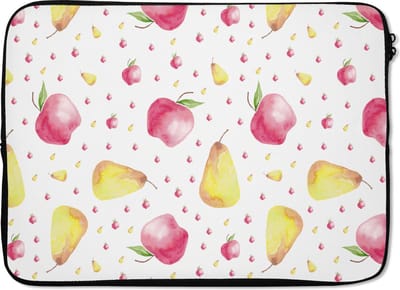 Laptophoes 14 inch - Peren - Appels - Aquarel - Laptop sleeve - Binnenmaat 33x23 cm - Zwarte achterkant
