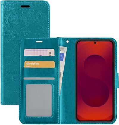 Hoesje - Met Pasjeshouder - Geschikt voor Samsung Galaxy S25 FE - Luxe Bookcase Portemonee - Flip Case - Kunstleer Book Case - Flipcase - Book Cover - Walletcase - Portemonneehoes - Turquoise