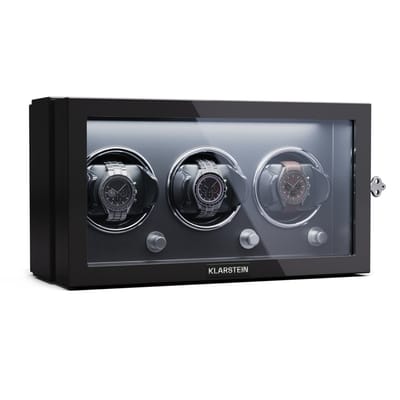Klarstein horlogebeweger voor automatische horloges, automatische watchwinder voor 3 horloges, automatische horlogebeweger met acryl deurtje, automatische watch winder, blauwe leds, horlogebeweger met 5 TPD modi - Horlogedraaier