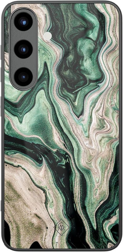 Casimoda® hoesje - Geschikt voor Samsung Galaxy S25 - Groen marmer / Marble - Luxe Hard Case Zwart - Backcover telefoonhoesje - Groen