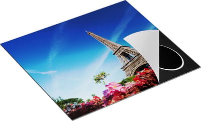 Chefcare Inductie Beschermer Eiffeltoren in Parijs met Bloemen - 60x50 cm - Afdekplaat Inductie - Kookplaat Beschermer - Inductie Mat