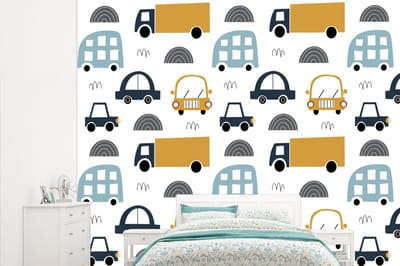 Behang - Fotobehang Patroon - Jongens - Auto - Kind - Breedte 315 cm x hoogte 260 cm