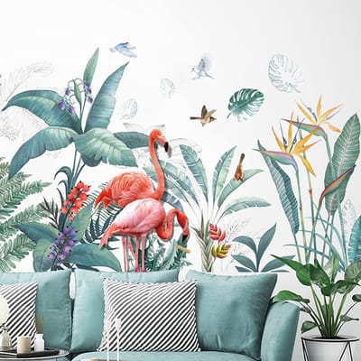 Dailygoody - Flamingo Wanddecoratie - Tropische Bladeren - Waterproof - Vinyl Wandstickers - Perfect voor Kinderkamer en Woonkamer - Leuke Muurst