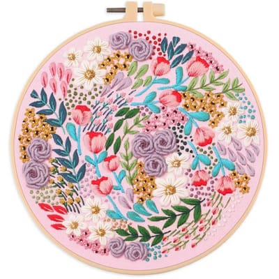 Kit de broderie pour débutants et passionnés de broderie - Comprend un paysage floral avec des aiguilles à fil 1pc