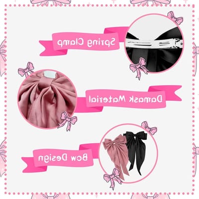 Grote Haarspelden voor Vrouwen, 2 Stuks, Elegante Strik Haaraccessoires voor Meisjes (Zwart + Roze)