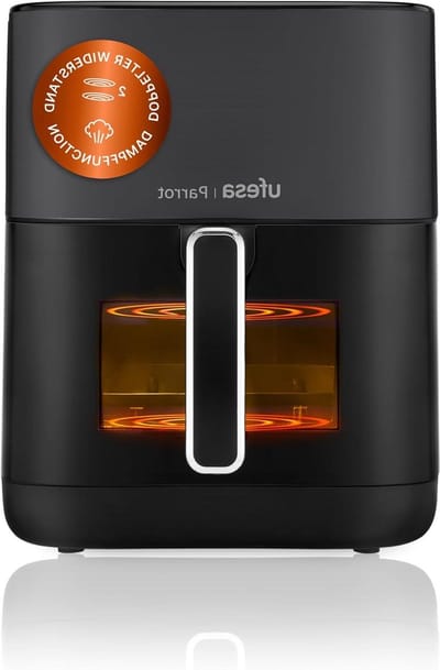 Heteluchtfriteuse met Stoom - Airfryer Dubbele Weerstand - Gezond Koken - Stoomfunctie voor Sappigheid - 6 Liter Capaciteit - Zwart Inox