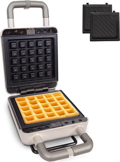 Wafel Sandwich Maker - Broodjesijzer Wafelijzer - Snel Ontbijt Lunch - Verwisselbare Platen - 600 Watt Compact - Mat Zilver