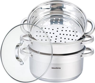 Stoompan - Rijst- en Groentestomer 4-Delig - Ø 24 cm - 5L - RVS Met Glasdeksel - FIRENZE