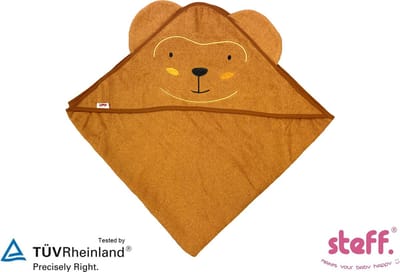 Stefano fashion - Badcape - baby handdoek - Aapje - 75x75 cm - Katoen - Bruin