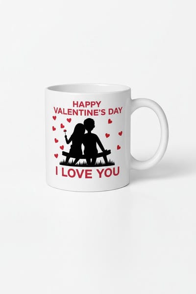 Valentijnsdag Mok 'Happy Valentine's Day I Love You' met Koppel & Hartjes - Romantisch Cadeau