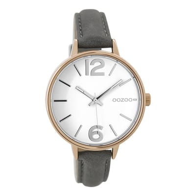 OOZOO Timepieces - Rosé goudkleurige horloge met olifant grijze leren band - C9483