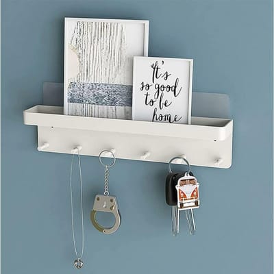 Étagère de cuisine en métal Simple, support de rangement mural multifonctionnel, pendentif clé, manteau, chapeau, parapluie, pendentif de rangement à domicile 24.5*4.5*6cm blanc