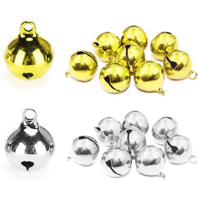 50 Stuks Kleine Metalen Bel Kleurrijke Verf Kerst Jingle Bells Sleutelhanger Party DIY Kralen Yellow + Silver