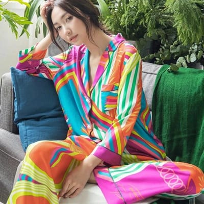 Lente Zijde Pyjama voor Vrouwen Satin Vintage Beddengoed 2 Delig Set Lange Mouw Losse Luxe Dames Herfst Huispak XL blue