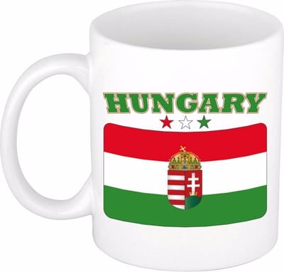 Bellatio Decorations koffie mok - Hongarije - vlag print - 300 ml - wit - keramiek - Supporters fan artikelen - Landen beker