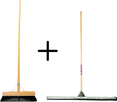 Synx Tools Paardenhaar 30cm + Vloertrekker 100cm met Steel 150cm - Kamerveger – Vloerreiniger – Moppen – Zachte binnenbezem met steel 150cm