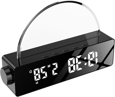 Wekker met zonsopgangsimulatie - Wake-up light Zonlichtwekker - Rustig wakker worden - Geleidelijke lichtintensiteit - 304 g - Zwart met spiegel