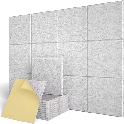 Zelfklevende Akoestische Panelen - 12 Stuks Geluidsabsorberende Platen - 30x30 cm - Hoge Dichtheid Polyester - Voor Studio, Kantoor & Gaming - Zilvergrijs