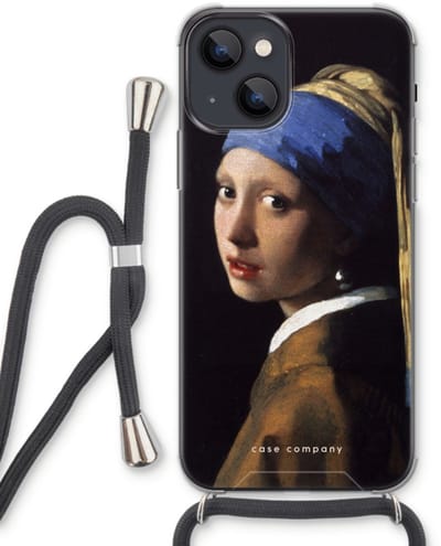 Case Company® - Hoesje met koord geschikt voor iPhone 13 hoesje met Koord - The Pearl Earring - Telefoonhoesje met Zwart Koord - Bescherming aan alle Kanten en Over de Schermrand