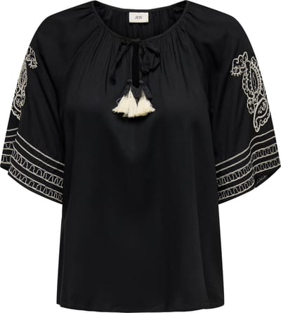 Jacqueline de Yong Blouse Jdyrisso Life Bianca L/s Top Wvn 15347078 Black/tapioca Embroidery Dames Maat - XXL