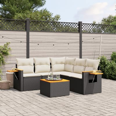 vidaXL - 6-delige - Loungeset - met - kussens - poly - rattan - zwart