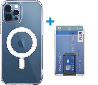 VOWLUX transparant hoesje en losse wallet pasjeshouder geschikt voor iphone 16 pro – magsafe compatible met 32 magneten – pasjeshouder voor 2 pasjes – zwarte klep – telefoonstandaard hoes case
