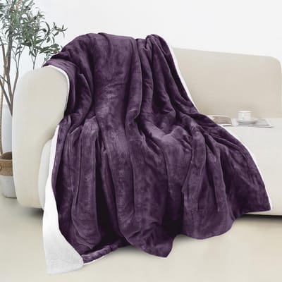 Luxe Omkeerbare Fleece Sherpa Plaid - Ultra Zacht en Warm - Perfect voor Bank of Bed - 127x152 cm - Paars
