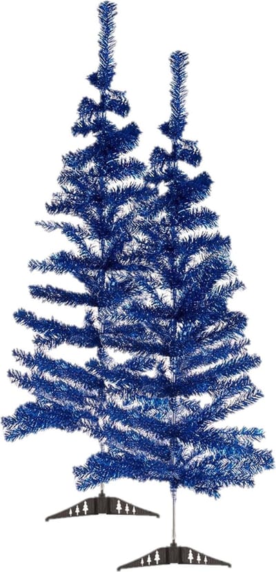 2x stuks kleine ijsblauwe kerstbomen van 120 cm van kunststof met voet - Mini boompjes voor kinderkamer/kantoor