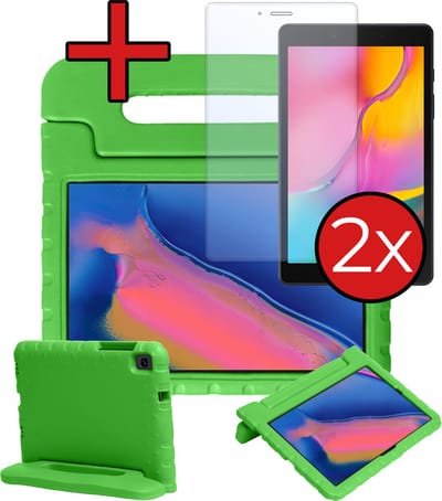 Hoesje - Geschikt voor Samsung Galaxy Tab A 8.0 (2019) - Met 2x Screenprotector - Kinderhoes - Shockproof Bumper - Kidsproof Case - Tablethoes - Kinder Hoes Cover - Groen