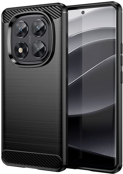 MobyDefend Hoesje - Geschikt voor Xiaomi Redmi Note 14 Pro 5G - TPU Backcover - Geborstelde Metaal & Carbon-Look - Zwart