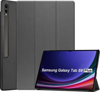 Hoes Geschikt voor Samsung Galaxy Tab S9 Plus / S9 FE Plus hoes tri-fold bookcase met auto/wake functie Grijs - Tab S9 Plus / S9 FE Plus Hoes smart cover