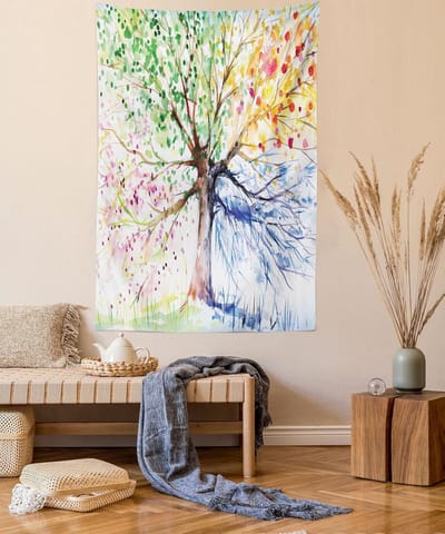 ABAKUHAUS Aquarel Tapijt, 4 seizoenen kleurrijk zacht microvezelstof wasbaar zonder vervagend digitaal print, 150 x 110 cm, meerkleurig