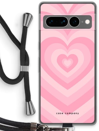 Case Company® - Hoesje met koord geschikt voor Google Pixel 7 Pro hoesje met Koord - Hart Roos - Telefoonhoesje met Zwart Koord - Bescherming aan alle Kanten en Over de Schermrand