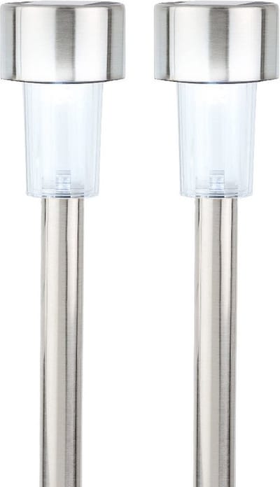 2x lumineo buiten/tuin led prikstpot - rvs - zilver - solar verlichting - 24 cm - solarlampen op zonne-energie