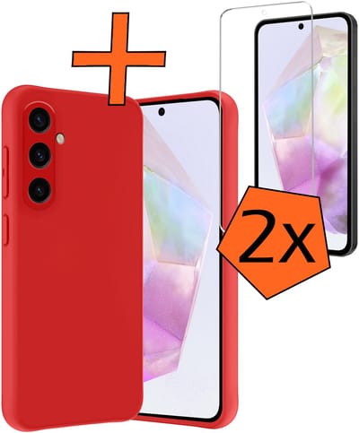 Hoes - Met 2x Screenprotector - Geschikt voor Samsung Galaxy A36 - Sterk & Shockproof - Back Cover - Siliconen Case - Telefoon Hoes - Rood