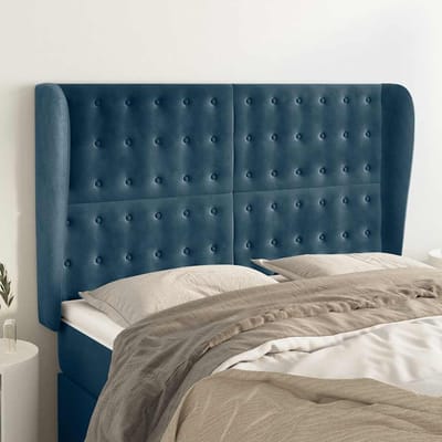 vidaXL - Hoofdbord - met - randen - 147x23x118/128 - cm - fluweel - donkerblauw