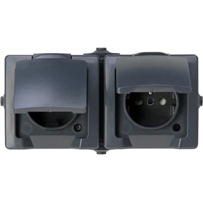 Sencys Spatwaterdicht Stopcontact Denver Horizontaal Penaarde 2-polig Antraciet Ip44